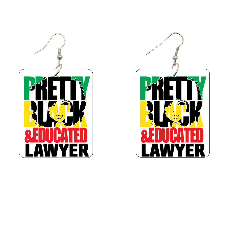 Pretty, Black and Educated Lawyer Rectangle Wooden Earrings