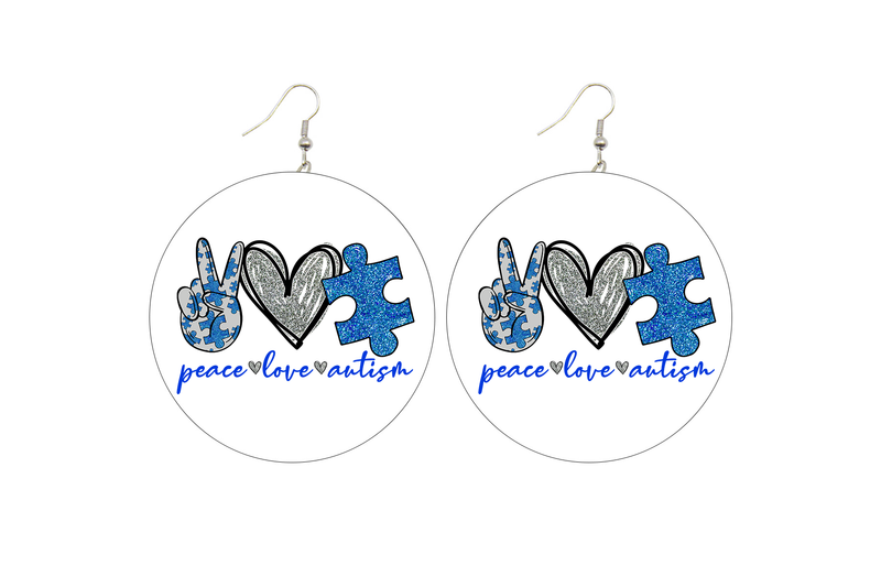 Peace, Love, Autism Wooden Earrings