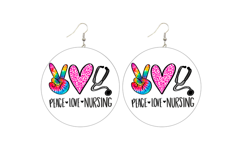 Peace, Love, Nursing Wooden Earrings