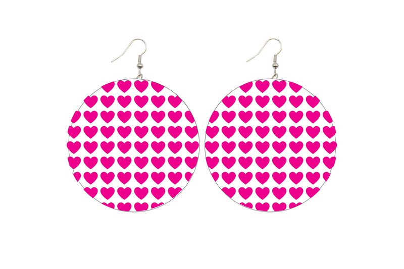 Pink Hearts Wooden Earrings