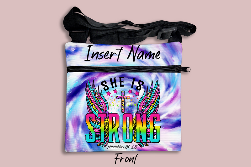 She is Strong (Proverbs 31:25) Cross Body Bag + FREE Bookmark