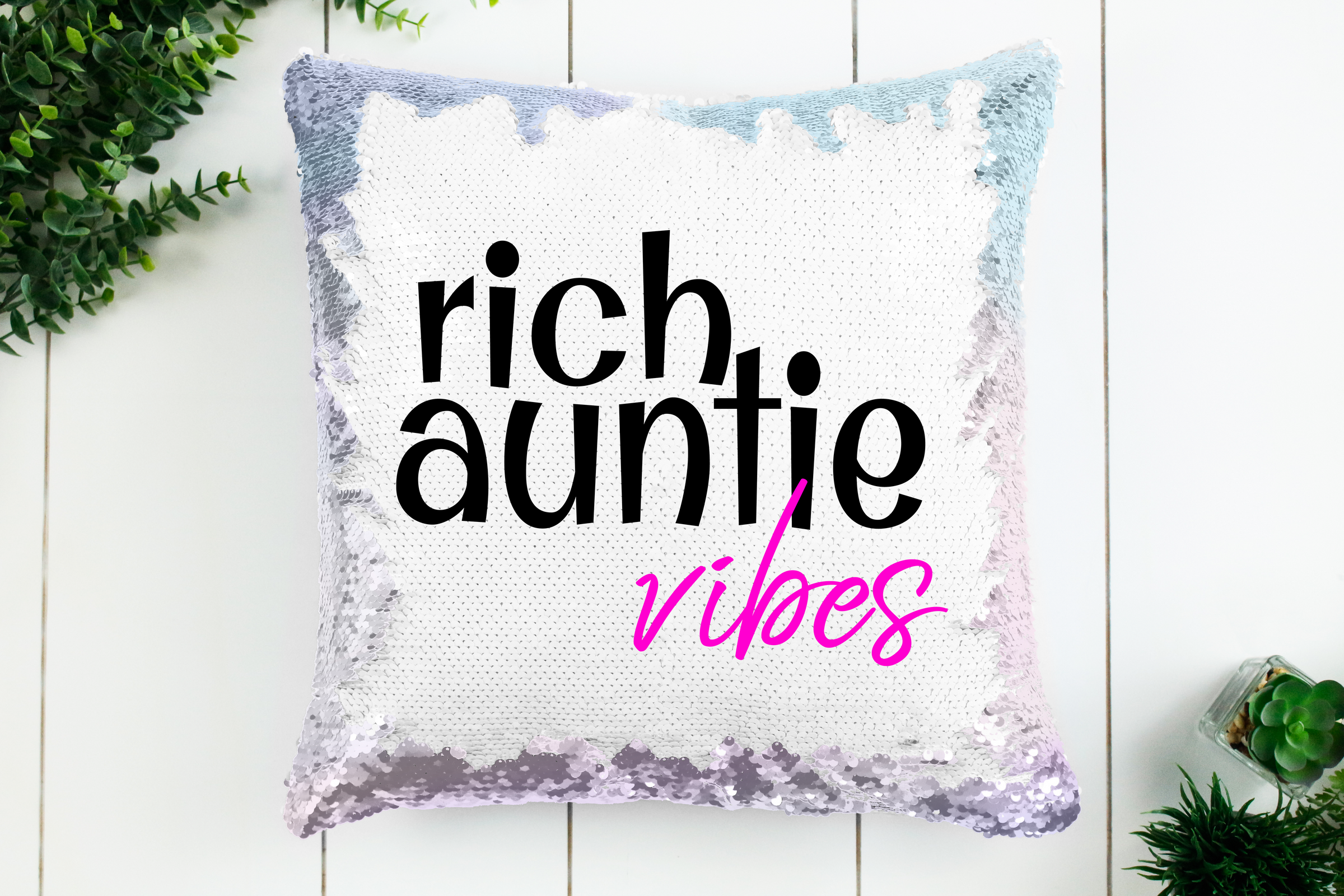 Rich Auntie Vibes Sequin Pillow