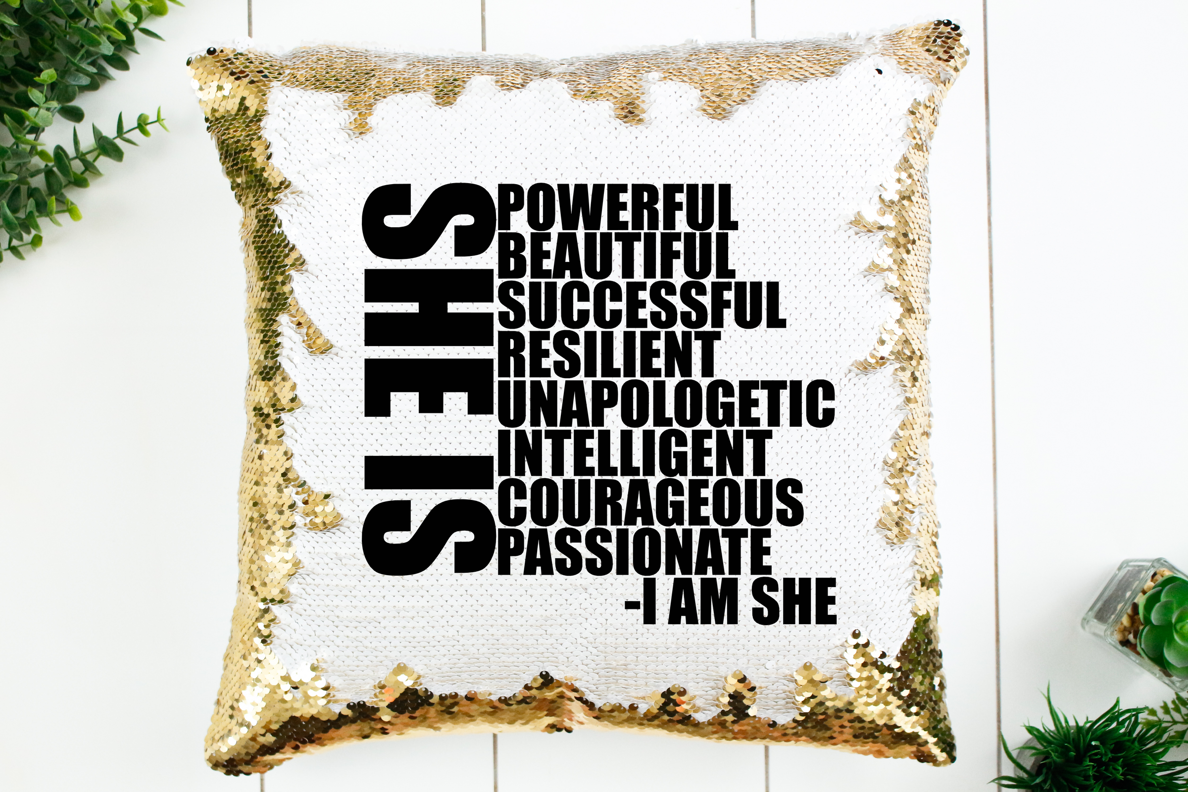 She Is Sequin Pillow