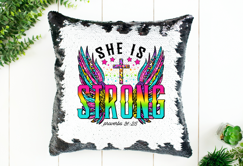 She is Strong Sequin Pillow