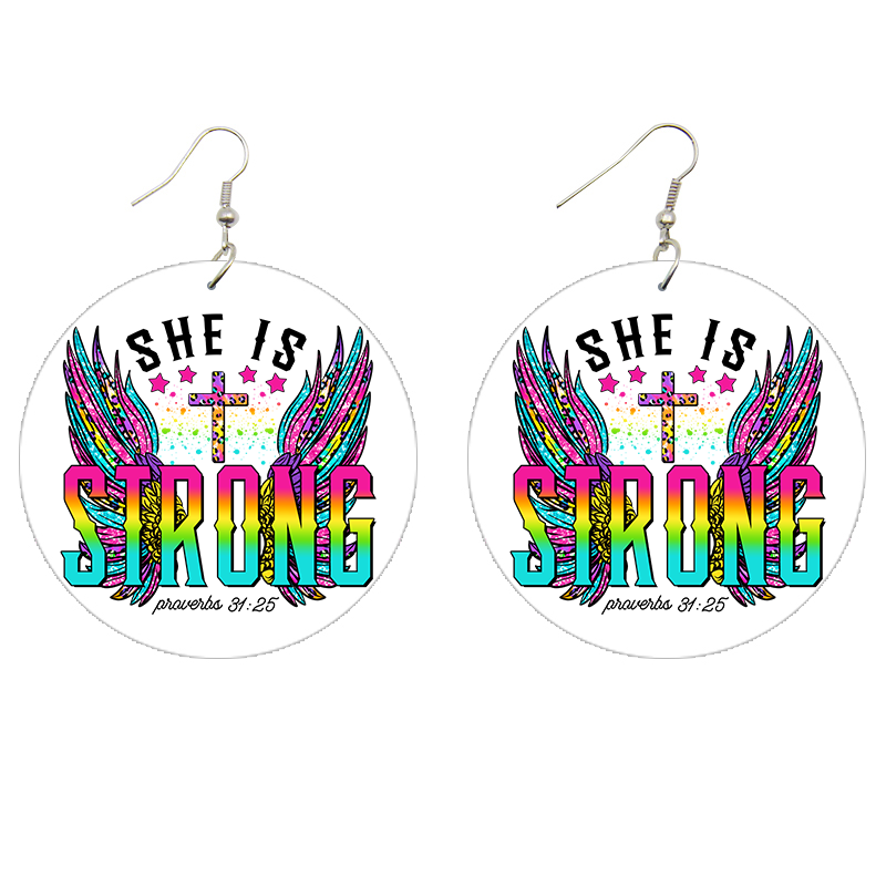 She is Strong (Proverbs 31:25) Wooden Earrings