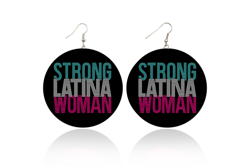 Strong Latina Woman Wooden Earrings