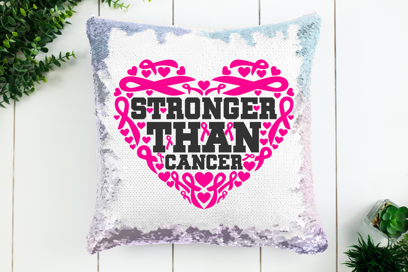 Breast Cancer Stronger Than Cancer Sequin Pillow
