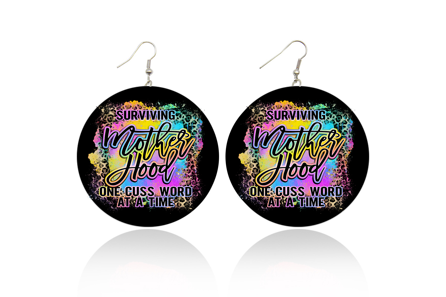 Surviving Motherhood One Cuss Word At a Time Wooden Earrings