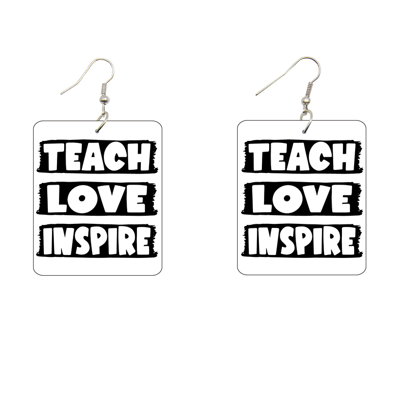 Teach, Love Inspire Rectangle Wooden Earrings