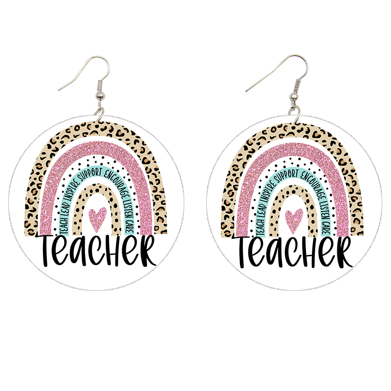 Teacher Rainbow Wooden Earrings