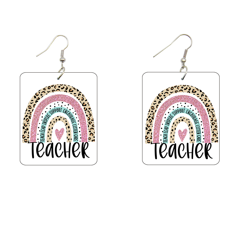 Teacher Rainbow Rectangle Wooden Earrings