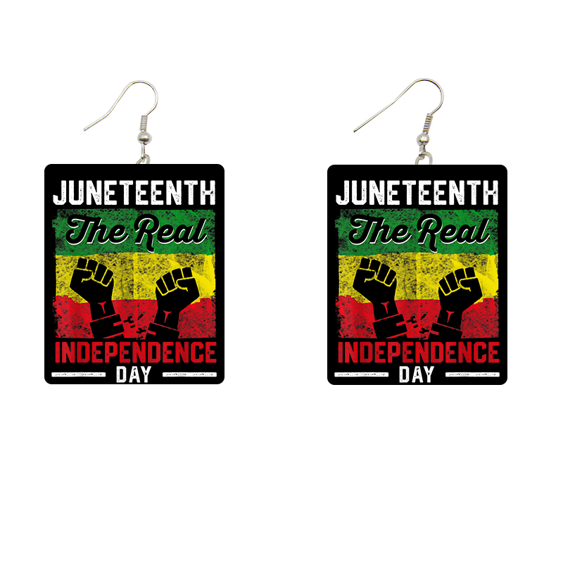 The Real Independence Day Rectangle Wooden Earrings