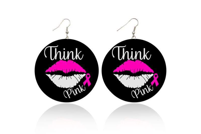 Think Pink Breast Cancer Wooden Earrings
