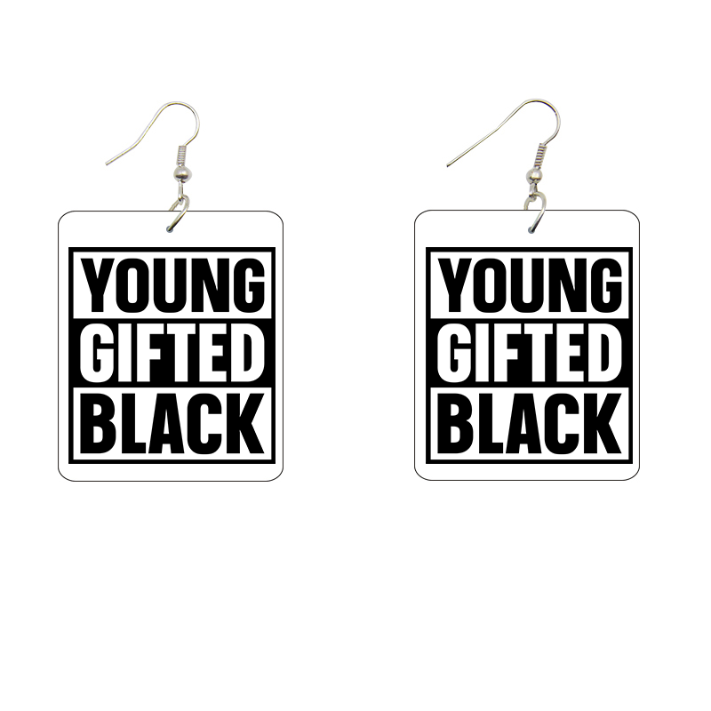 Young, Gifted, Black Rectangle Wooden Earrings