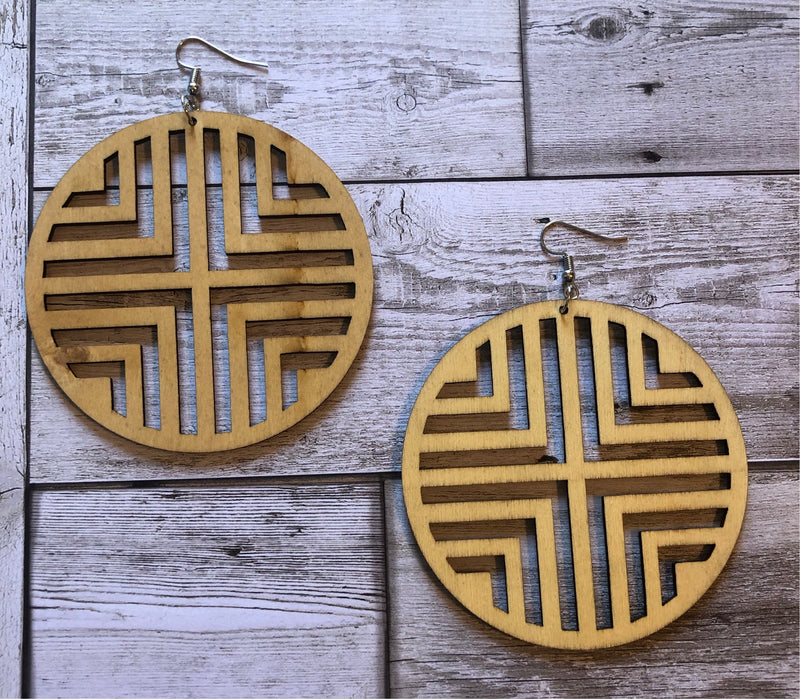 Square Line Engraved Wooden Earrings